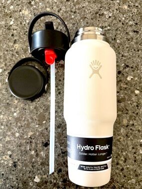 Hydro Flask 32oz Wide Mouth Flex Straw Water Bottle, Ivory + Extra Flex Cap